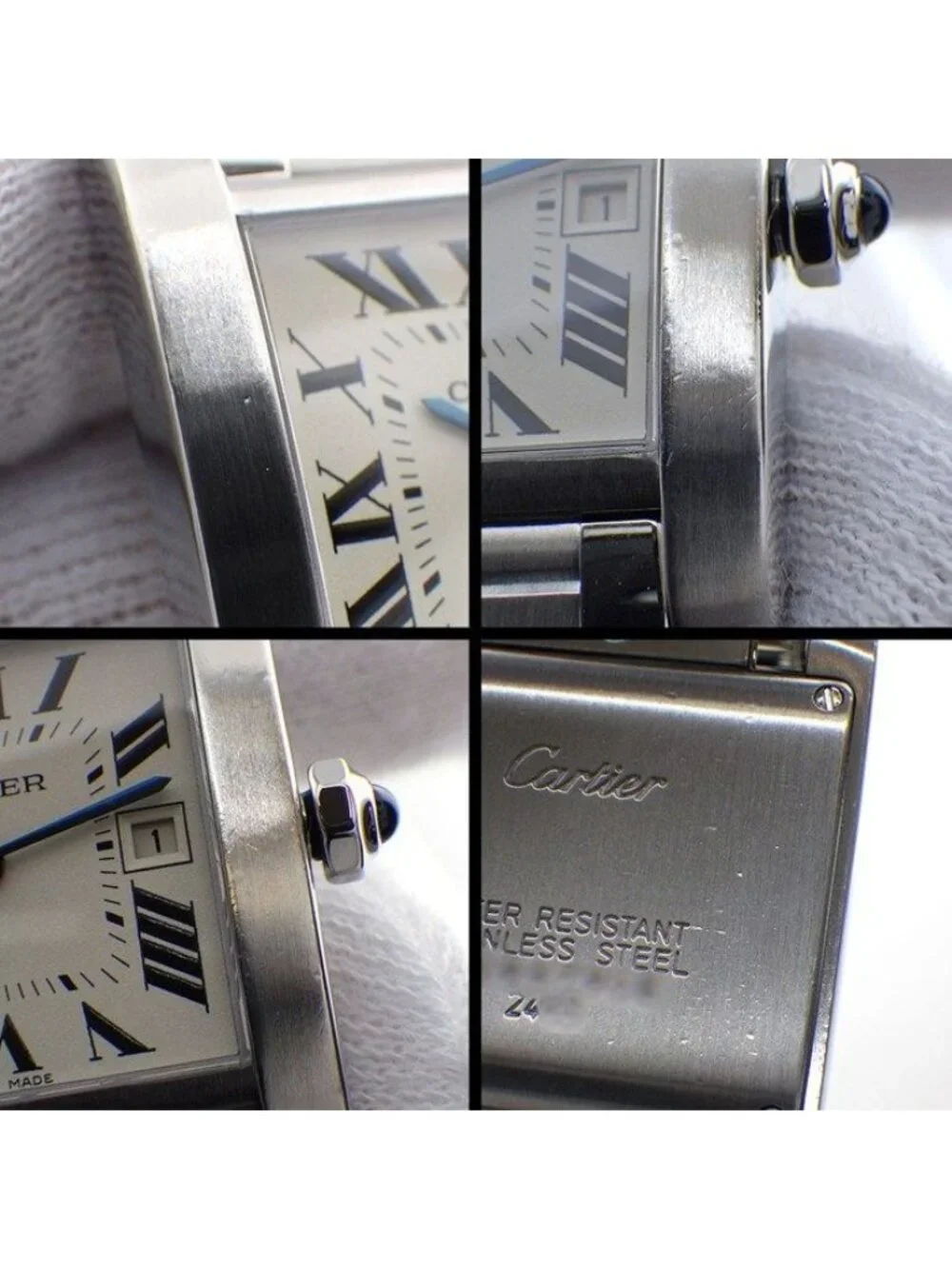 Cartier Watch Tank Francaise MM Square Ivory Dial Roman Index Date SS Quartz